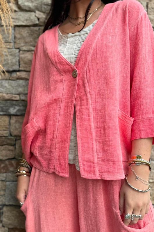 Lina Linen Blend Box Jacket Washed Watermelon